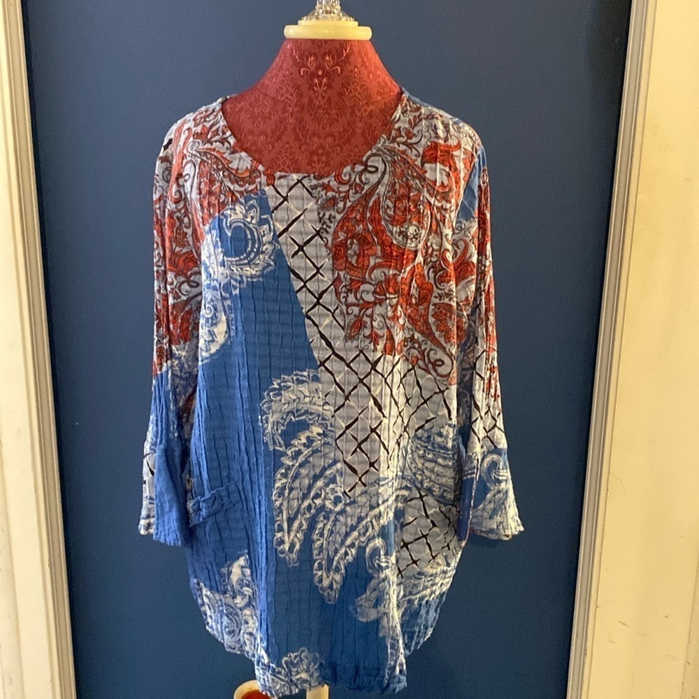 A La Carte Artsy Textured Pasiley Boho Printed Blouse Size XL